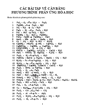 Hóa học - Các bài tập về cân bằng phương trình phản ứng Hóa Học